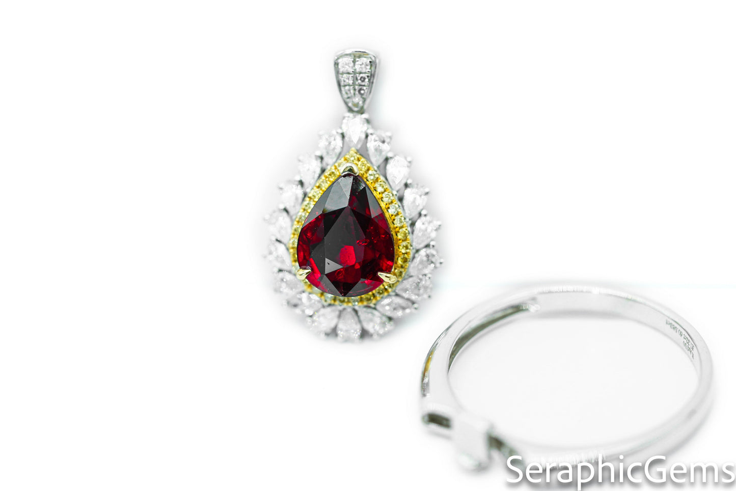 "Radiant Elegance: Versatile Untreated Pear-Shaped Pigeon Blood Ruby Ring and Pendant"
