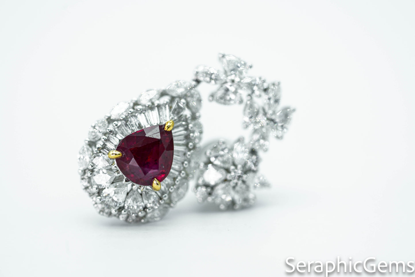 "Regal Beauty: Exquisite Pigeon Blood Ruby and Diamond Drop Earrings"