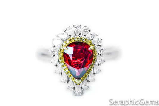 "Radiant Elegance: Versatile Untreated Pear-Shaped Pigeon Blood Ruby Ring and Pendant"