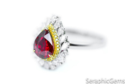 "Radiant Elegance: Versatile Untreated Pear-Shaped Pigeon Blood Ruby Ring and Pendant"