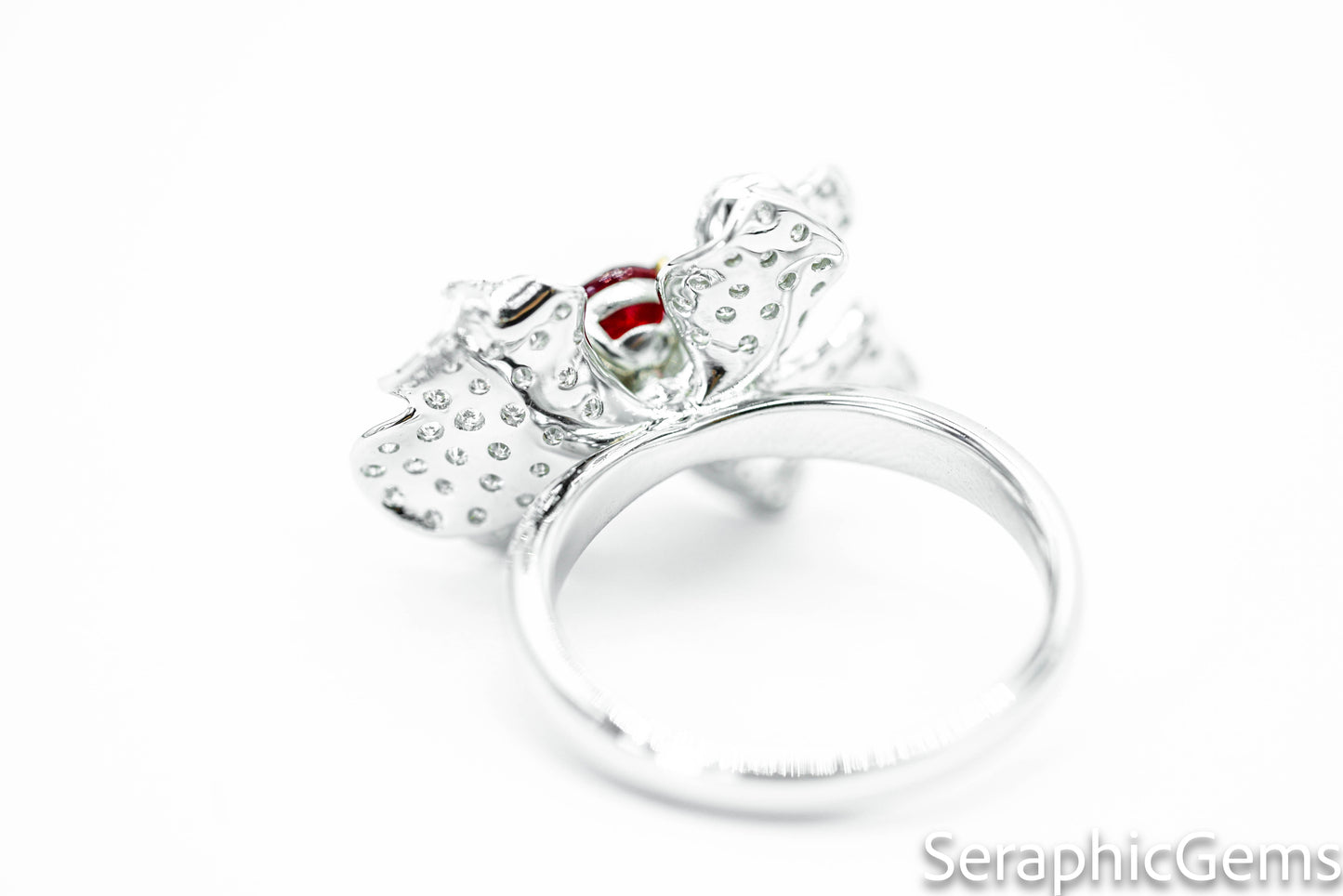"Timeless Bloom: Petal-Shaped Untreated Ruby and Diamond Ring"