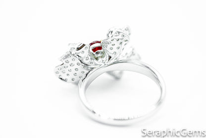 "Timeless Bloom: Petal-Shaped Untreated Ruby and Diamond Ring"