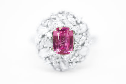 "Dreamy Elegance: Pinkish-Purple Sapphire and Diamond Halo Ring"