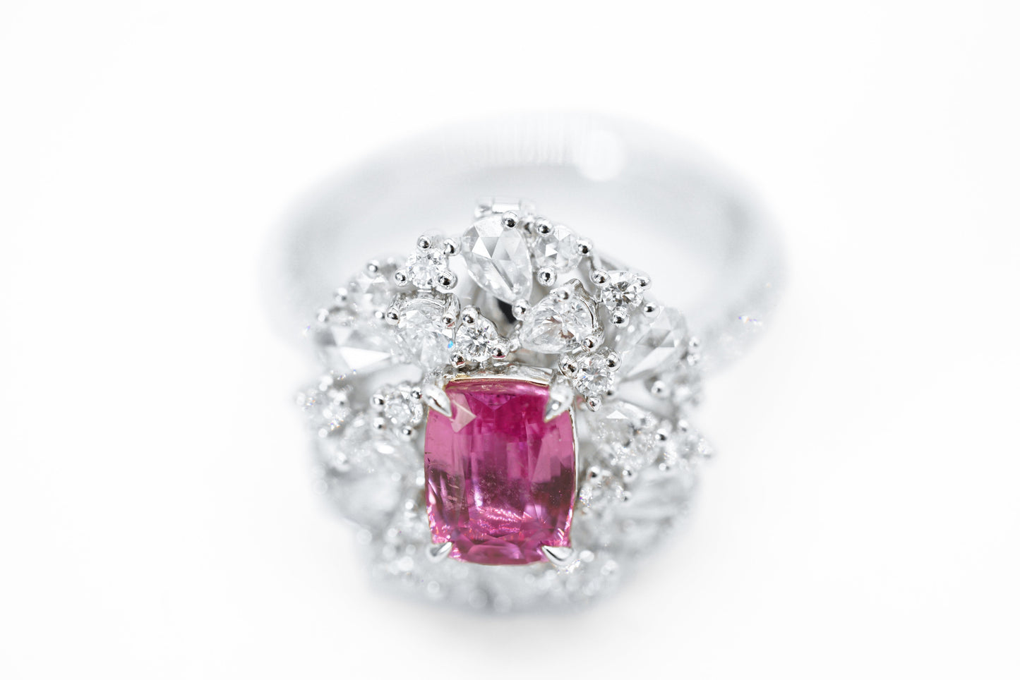 "Dreamy Elegance: Pinkish-Purple Sapphire and Diamond Halo Ring"