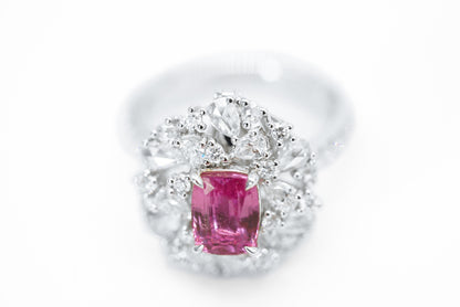 "Dreamy Elegance: Pinkish-Purple Sapphire and Diamond Halo Ring"
