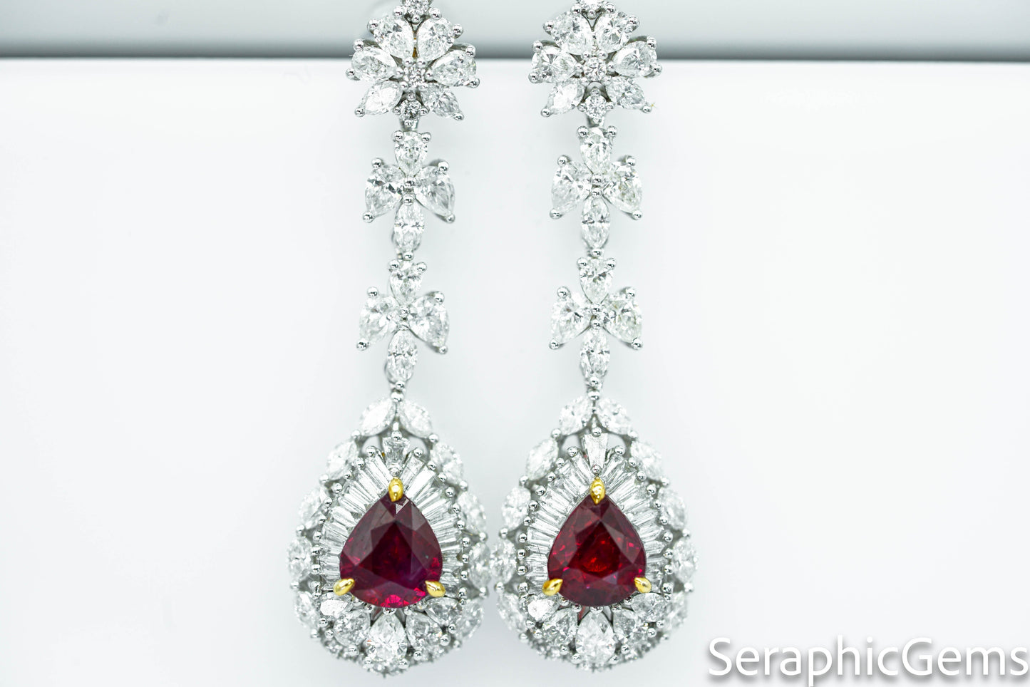 "Regal Beauty: Exquisite Pigeon Blood Ruby and Diamond Drop Earrings"