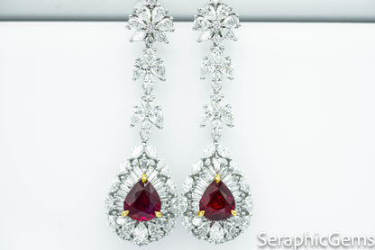 "Regal Beauty: Exquisite Pigeon Blood Ruby and Diamond Drop Earrings"