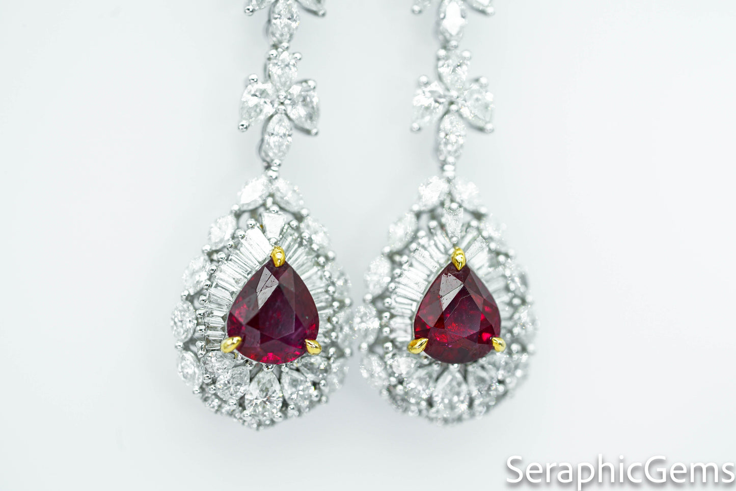 "Regal Beauty: Exquisite Pigeon Blood Ruby and Diamond Drop Earrings"