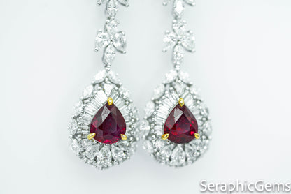 "Regal Beauty: Exquisite Pigeon Blood Ruby and Diamond Drop Earrings"