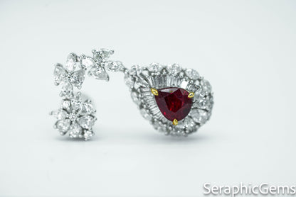 "Regal Beauty: Exquisite Pigeon Blood Ruby and Diamond Drop Earrings"