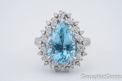 Santa Maria Aquamarine Ring,18K Gold with Natural Diamond Setting