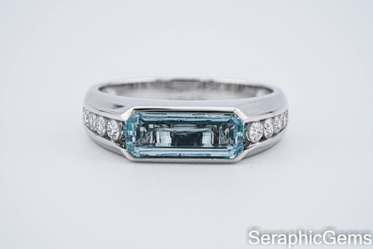 Santa Maria Aquamarine Ring,18K Gold with Natural Diamond Setting